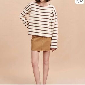 La Ligne Long Sleeve Breton Tee in Ecru/Brown